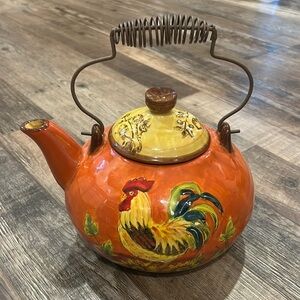 Colorful Vintage Rooster / Sunflower Ceramic Teapot